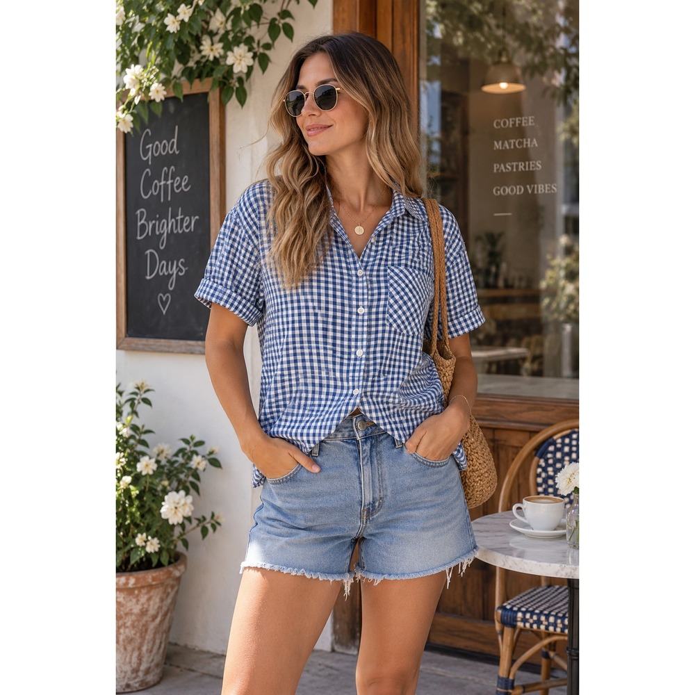 Carhartt Shirt Womens XL Blue Gingham Plaid Button Down Workwear Farmhouse